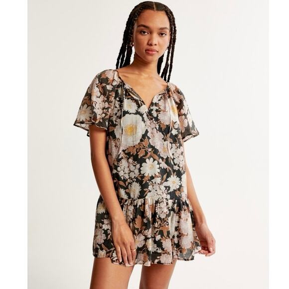 NWT - Abercrombie & Fitch - Floaty Trapeze Mini Dress - Size Small TALL - Picture 1 of 9